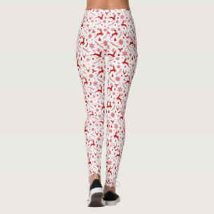 Deers and Snöflingor White & Red jul Mönster Leggings