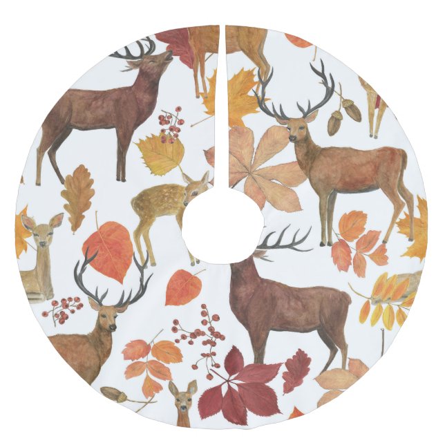 Deers, höst löv: vattenfärgen mönster. julgransmatta borstad polyester (Framsidan)