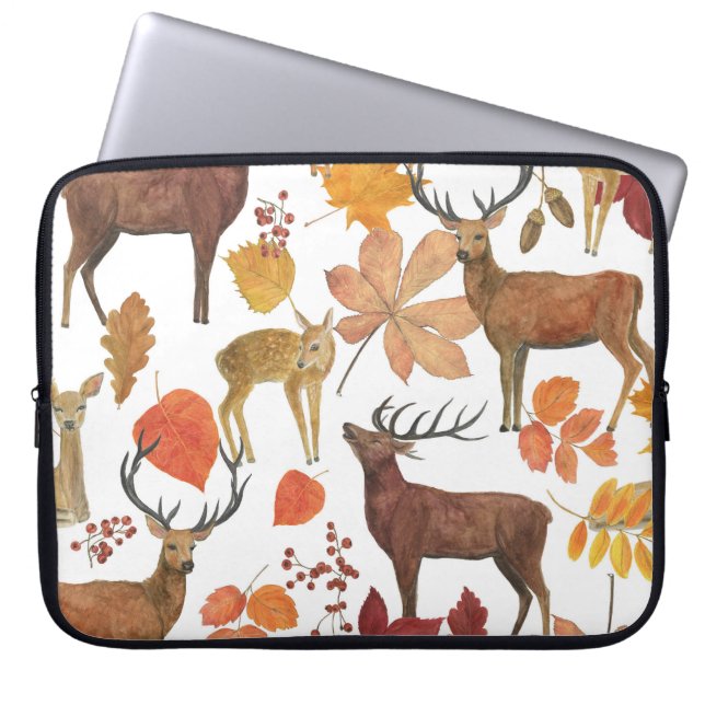 Deers, höst löv: vattenfärgen mönster. laptop fodral (Framsidan)