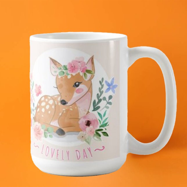 Deers vackra dag utanför vackra blommor kaffemugg (Skapare uppladdad)