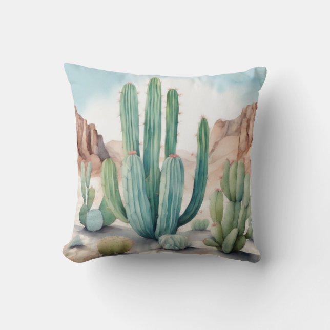 Deert Inspired Watercolor Cactus Decorative Kudde (Framsida)