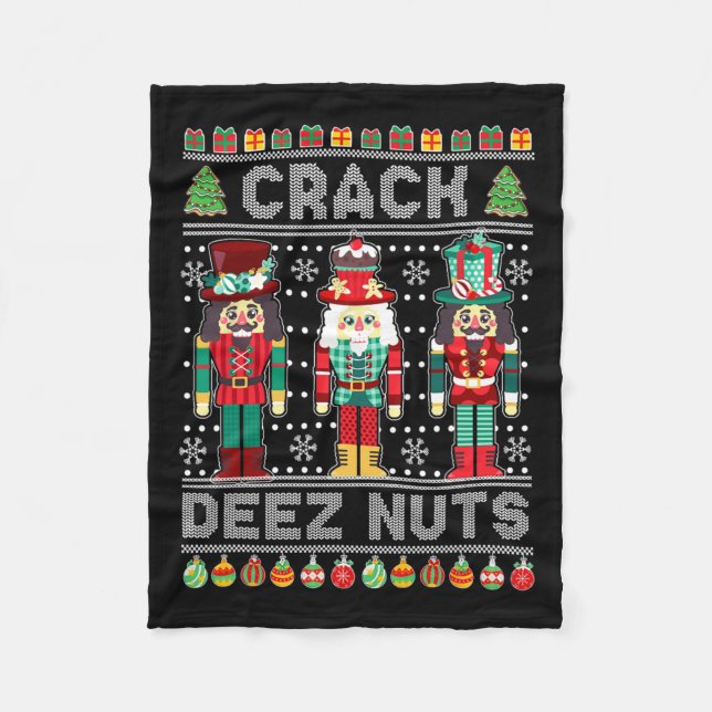 Deez Nöt Nutcracker Roligt Ugly jul Julafton Fleecefilt (Framsidan)