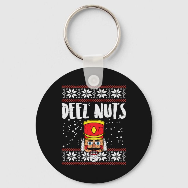 Deez Nöt Nutcracker Roligt Ugly jul Meme Gift Nyckelring (Framsida)