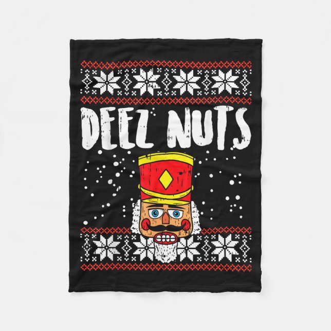 Deez Nuts Nutcracker Funny Ugly Christmas Sweater  Fleecefilt (Framsidan)