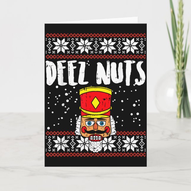 Deez Nuts Nutcracker Funny Ugly Christmas Sweater  Kort (Framsida)
