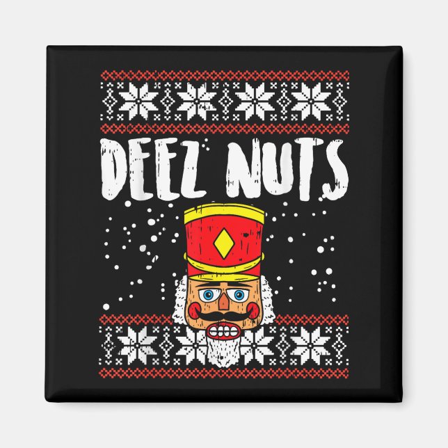 Deez Nuts Nutcracker Funny Ugly Christmas Sweater  Magnet (Framsidan)