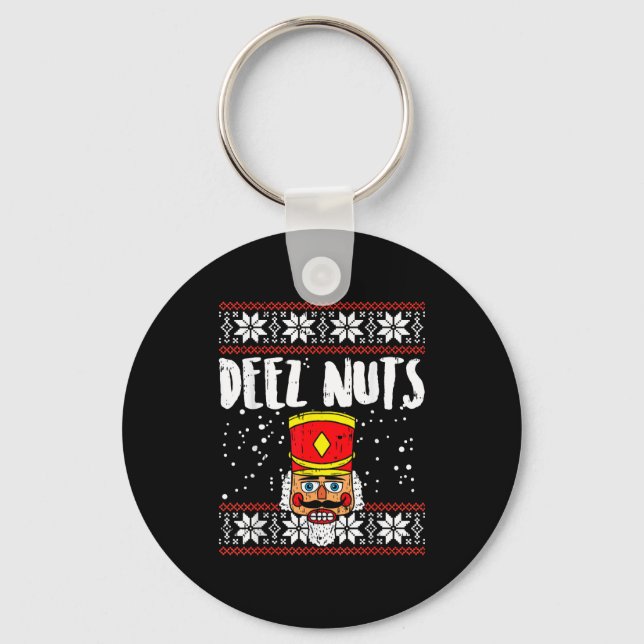 Deez Nuts Nutcracker Funny Ugly Christmas Sweater  Nyckelring (Framsida)