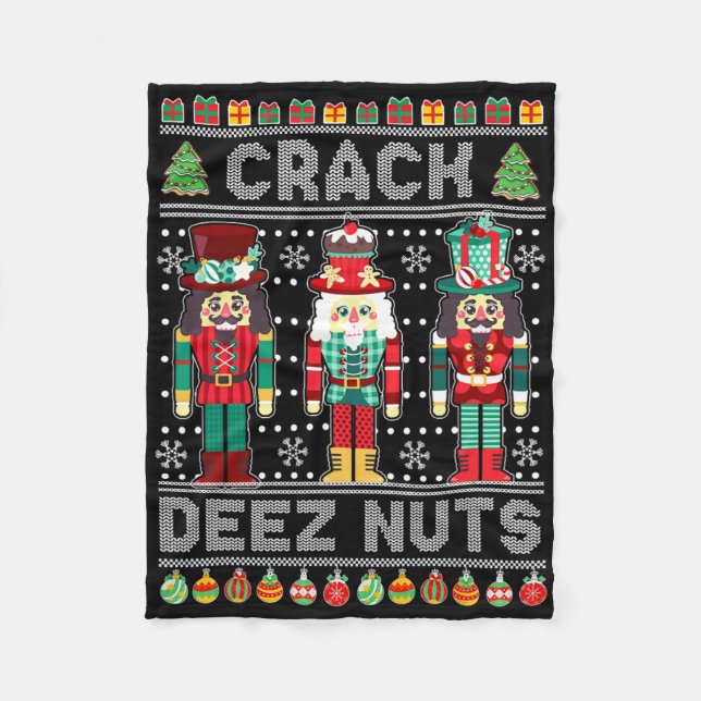 Deez Nuts Nutcracker Tröja Rolig ful jul Sweater Fleecefilt (Framsidan)