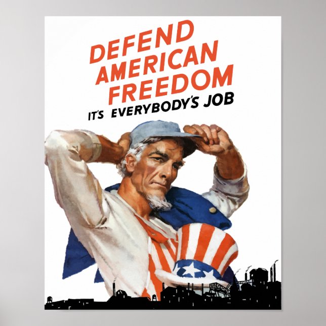 Defend American Freedom - farbror Sam WII Poster (Framsidan)