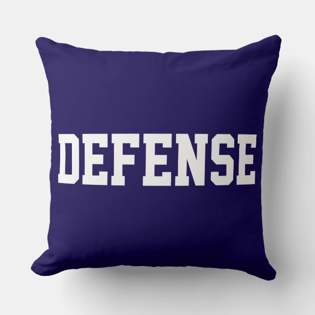 DEFENSE Fun Athletic White Text On Deep Navy Blue Kudde (Framsida)