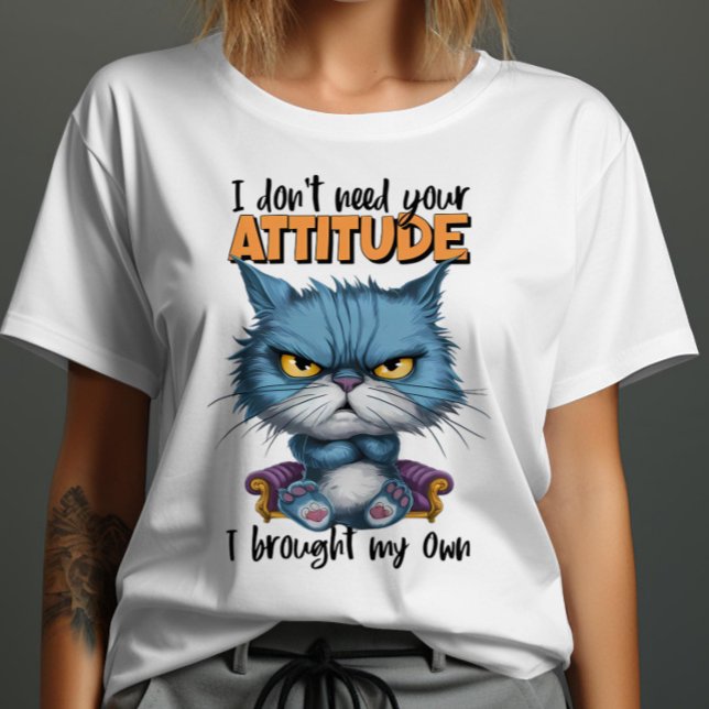 Defiant Blue-Kattdjur med rebelliskt Ord T Shirt (Skapare uppladdad)