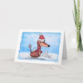 Definiera Bra Mini Dachshund med Snowball Helgdag Helgkort