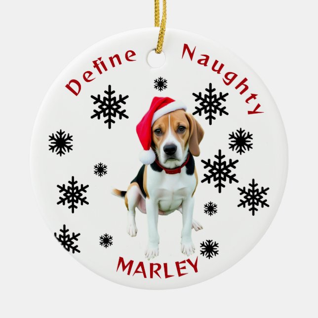 Definiera Naughty Beagle Hund Santa Hat Ornament (Framsidan)