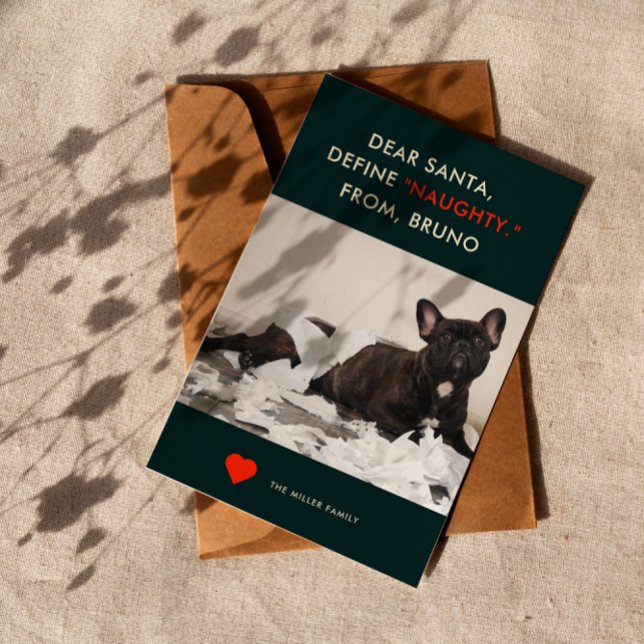 Definiera Naughty | Cute och Rolig hund foto Julkort (Skapare uppladdad)
