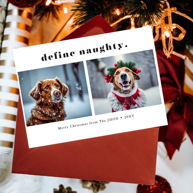 Definiera Naughty Funny Pet Hund Photo Jul Julkort (Skapare uppladdad)