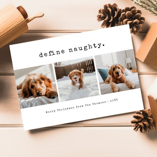 Definiera Naughty Funny Pet Hund Photo Jul Julkort (Skapare uppladdad)