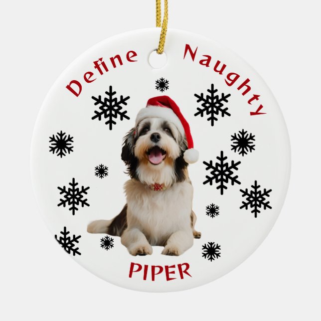 Definiera Naughty Havanese Hund Santa Hat Ornament (Framsidan)