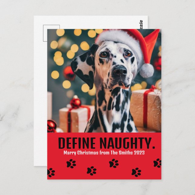 Definiera Naughty Pet Photo jul Red Helgdag Vykort (Fram/baksida)
