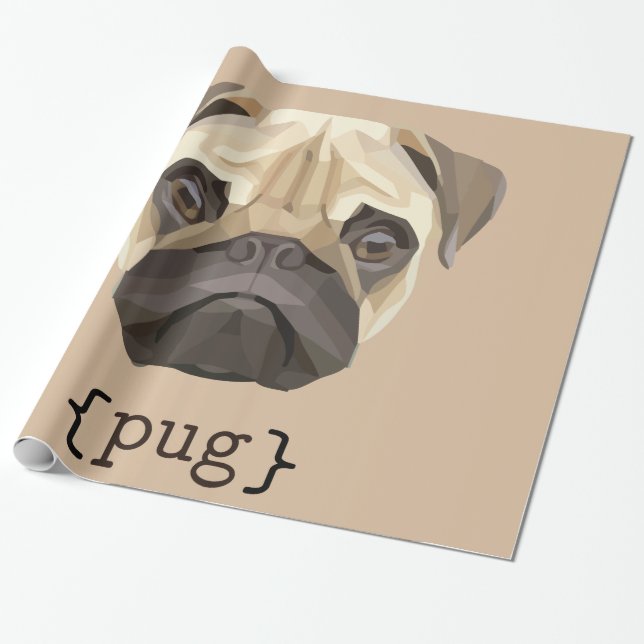 Definition av Cute Watercolor Pug Ansikte Presentpapper (Utrullad)