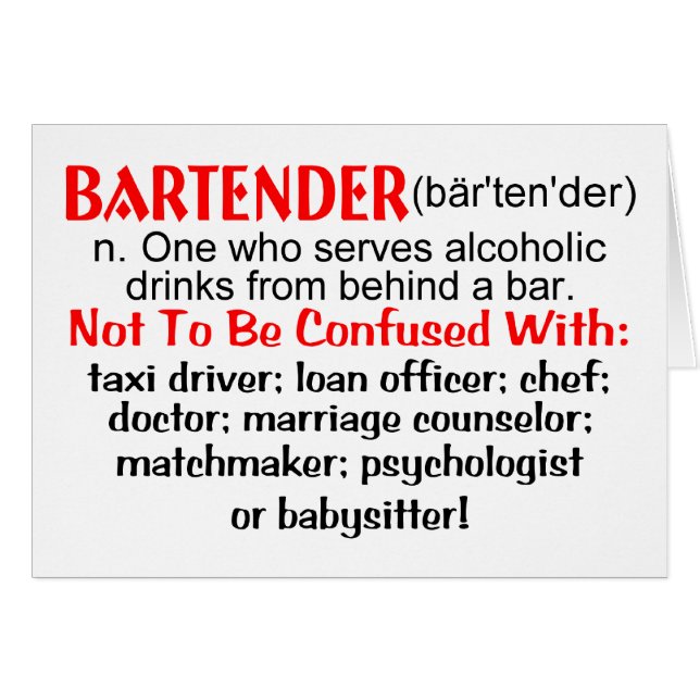 Definition av en Bartender Hälsningskort (Framsidan Horizontal)