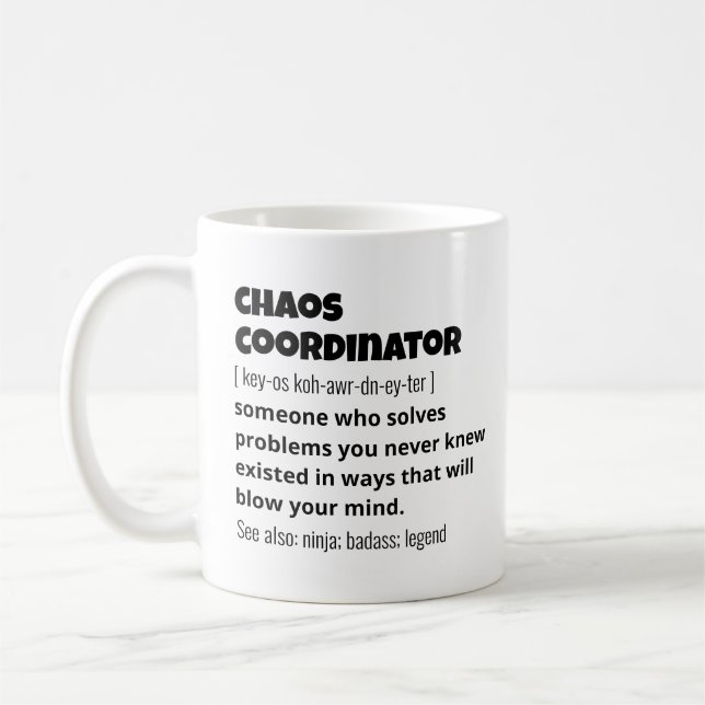 Definition av Funny Best Chaos Coordinator Kaffemugg (Vänster)