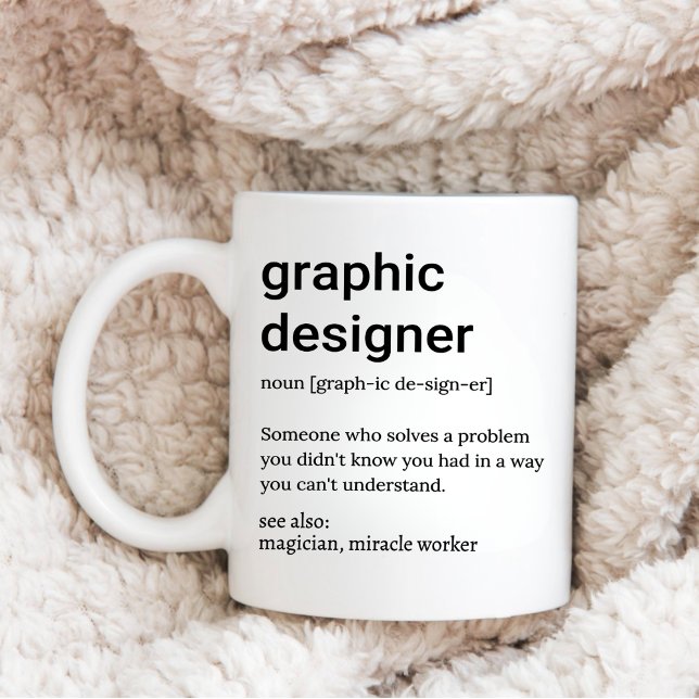 Definition av grafikdesigner, typografi, grafik kaffemugg (Skapare uppladdad)