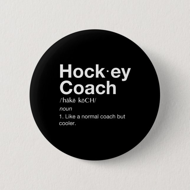 Definition av Hockey Coach Roligt Sport Tränar Knapp (Framsida)