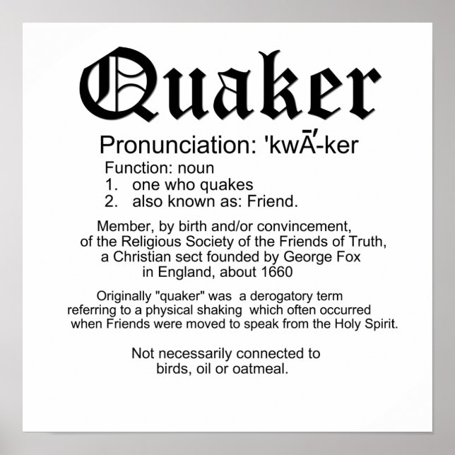Definition av kvaker poster (Framsidan)
