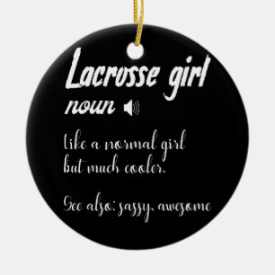 Definition av kvinnans Lacrosse Girl för lax Julgransprydnad Keramik