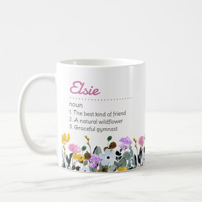 Definition av namn med Cute Wildblomma Gräns Kaffemugg (Vänster)