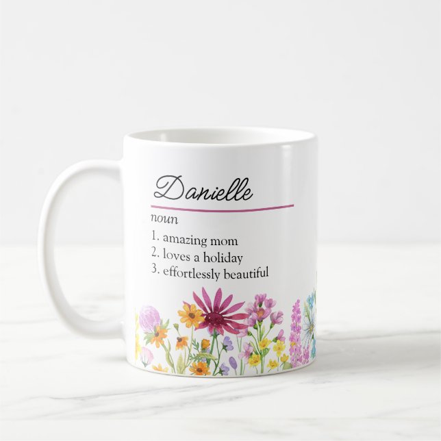 Definition av namn med Feminine Wildblomma Gräns Kaffemugg (Vänster)