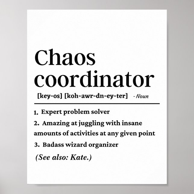 Definition av personlig Funny Chaos Coordinator Poster (Framsidan)