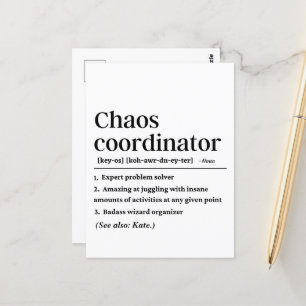Definition av personlig Funny Chaos Coordinator Vykort