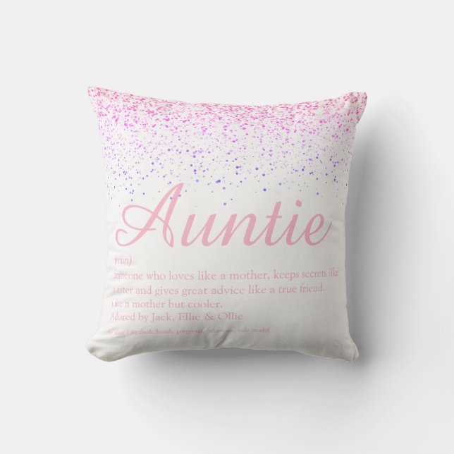 Definition av Rosa Glitter Elegant Auntie Moster  Kudde (Framsida)