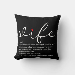 Definition av svartvitt skrivet Red Heart Wife Kudde