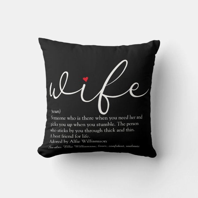 Definition av svartvitt skrivet Red Heart Wife  Kudde (Framsida)