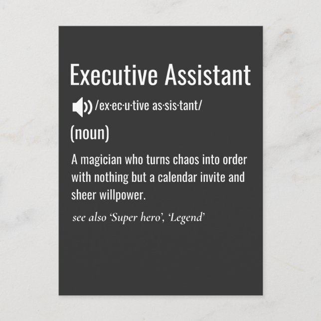 Definition av verkställande assistent vykort (Framsida)