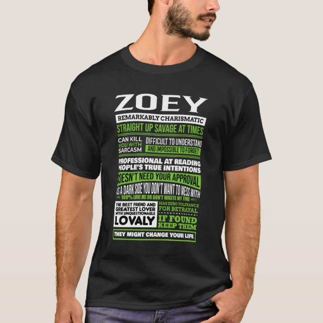 Definition av Zoey Girl Namn T Shirt (Framsida)