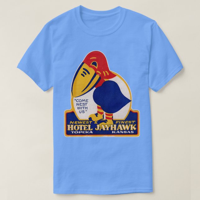 Defunct Hotel Jayhawk Topeka Kansas Luggage Label T Shirt (Design framsida)