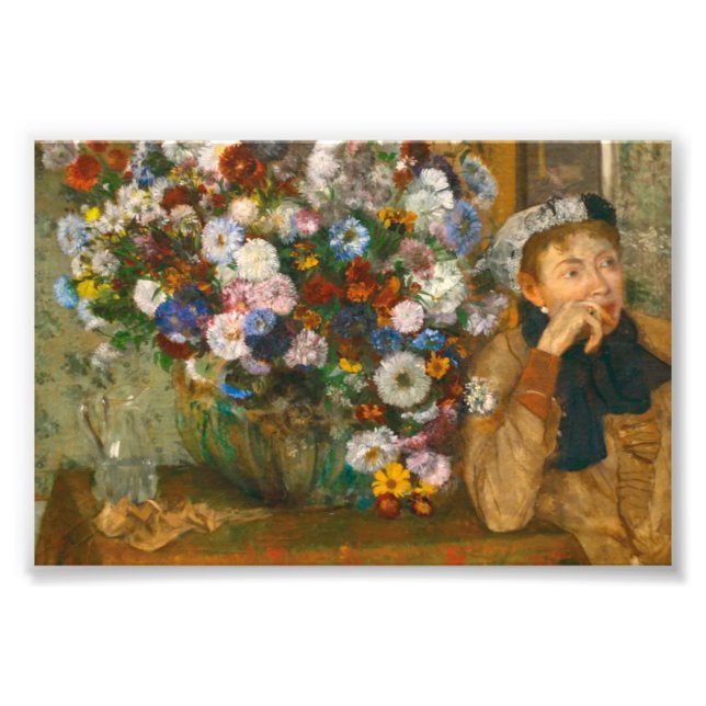 Degas A Woman Seside a Vas of Flowers Fototryck (Framsidan)