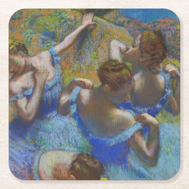 Degas Blå Dansare Pastell Finkonst Mästerverk Underlägg Papper Kvadrat (Framsidan)