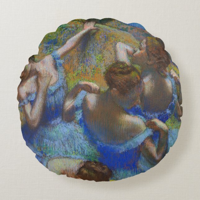 Degas Blue Dancers Pastel Fine Art Masterpiece Rund Kudde (Framsidan)
