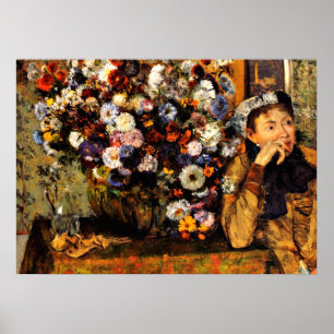 Degas - en kvinna som sitter bredvid Vas i blommor Poster