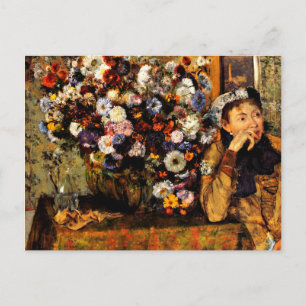 Degas - en kvinna som sitter bredvid Vas i blommor Vykort