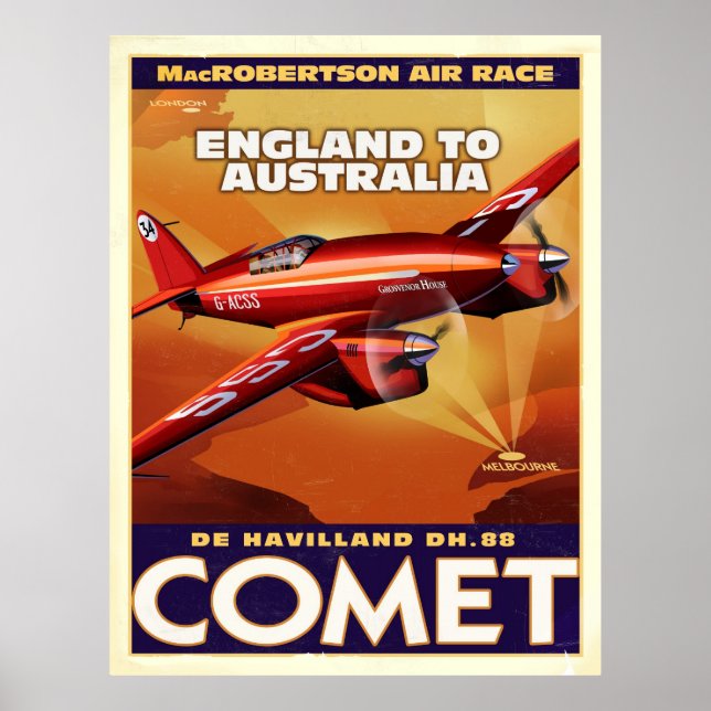 deHavelland DH88 Comet Luft Racer Poster (Framsidan)