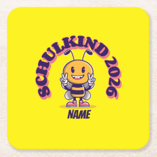 DEIN NAME - Schulkind 2026 Bienen Design Underlägg Papper Kvadrat