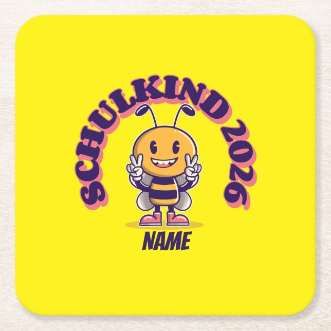 DEIN NAME - Schulkind 2026 Bienen Design Underlägg Papper Kvadrat (Framsidan)