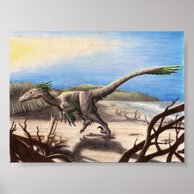 Deinonychus på utskrift av persikor poster (Framsidan)