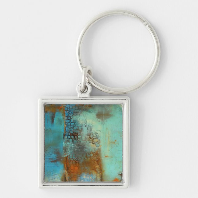 Deja Blue Fyrkantig Silverfärgad Nyckelring (Framsidan)