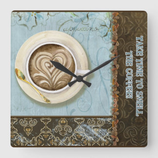 Deja Brew Coffee Java Cappuccino Kopp Clock Fyrkantig Klocka